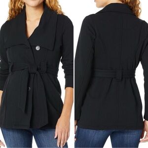 Motherhood Maternity Shawl Collar French Terry Pea Coat with Removable Waist Tie
